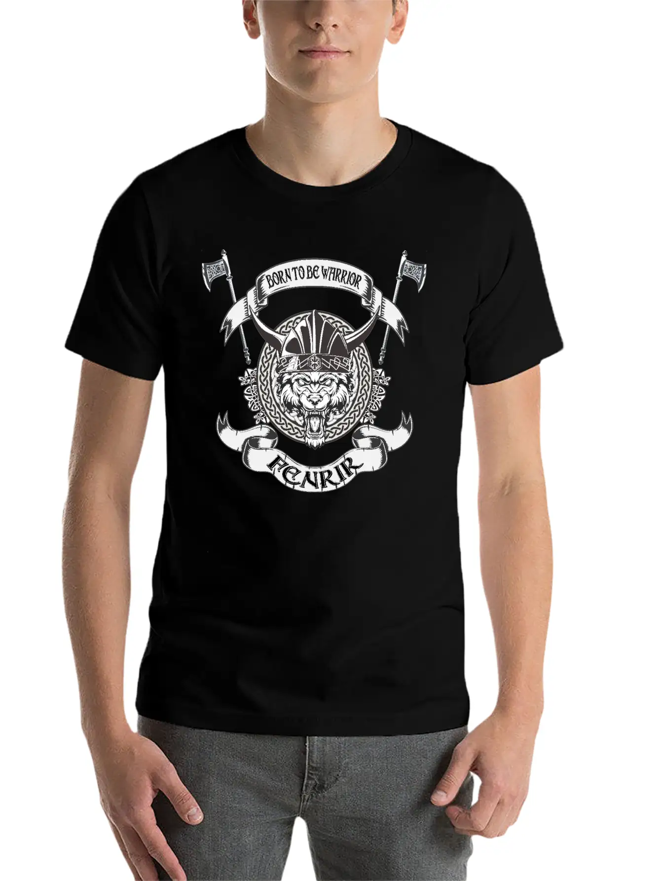 Born To Be Warrior Black Wolf Fenrir Classic Cotton Tee – Unisex Comfort For Any Season