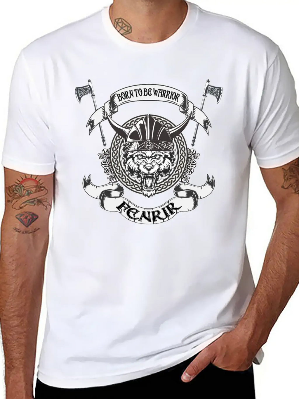 Born To Be Warrior Black Wolf Fenrir Classic Cotton Tee – Unisex Comfort For Any Season