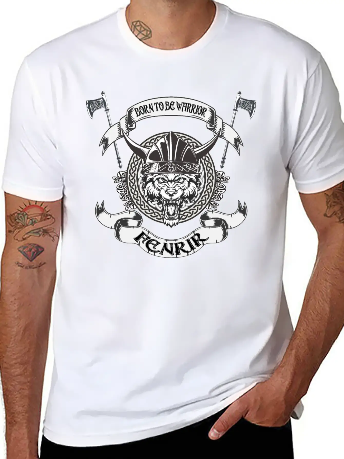 Born To Be Warrior Black Wolf Fenrir Classic Cotton Tee – Unisex Comfort For Any Season