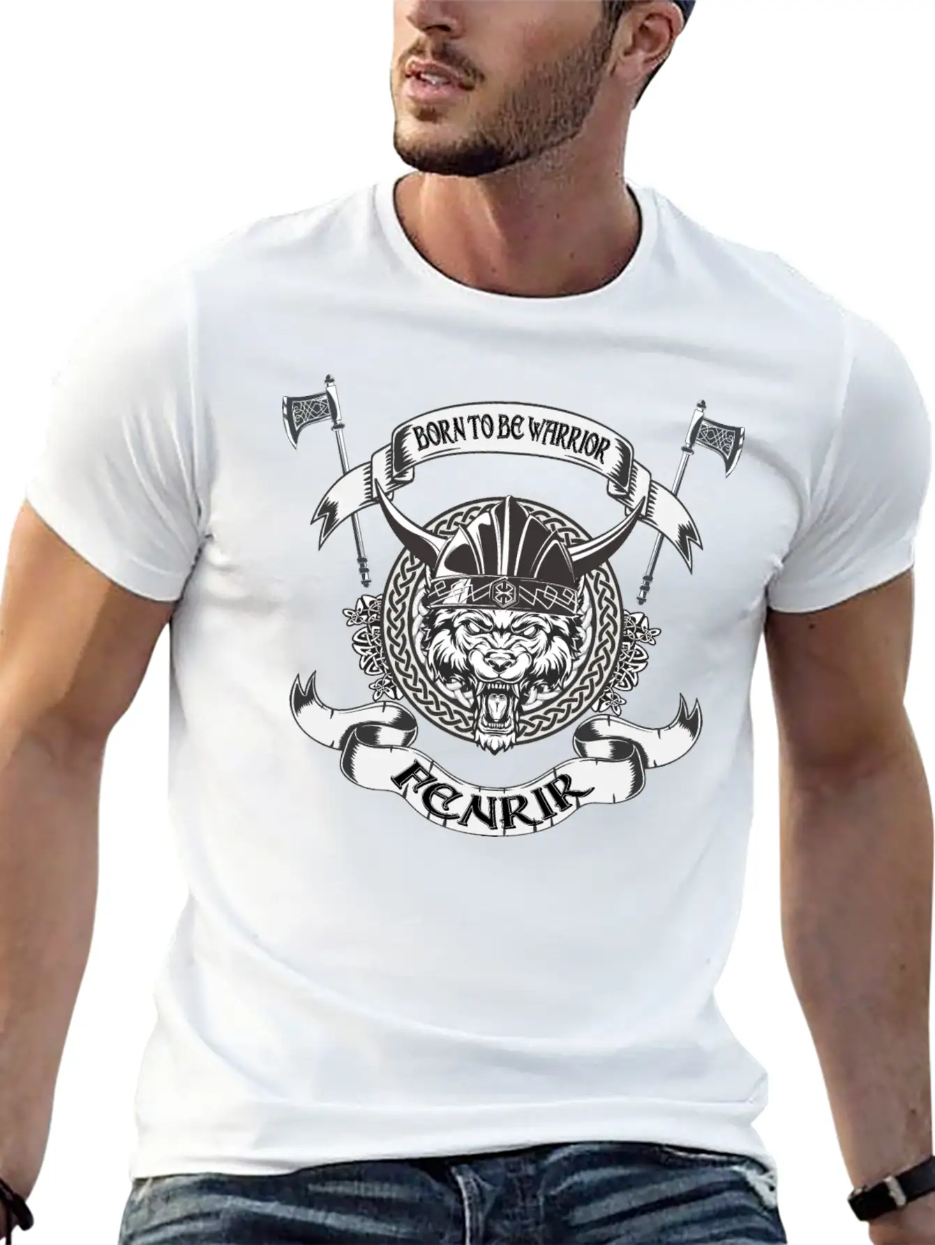 Born To Be Warrior Black Wolf Fenrir Classic Cotton Tee – Unisex Comfort For Any Season
