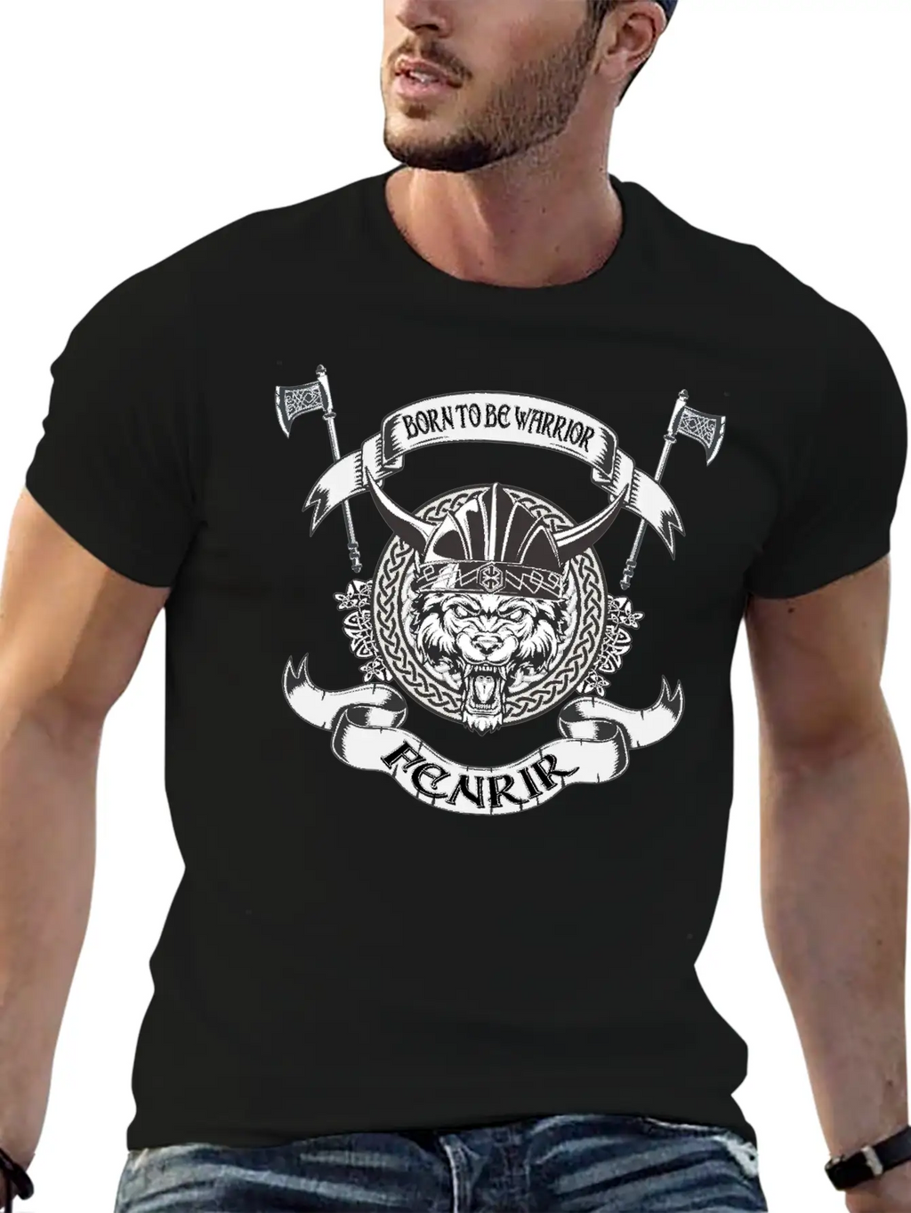 Born To Be Warrior Black Wolf Fenrir Classic Cotton Tee – Unisex Comfort For Any Season