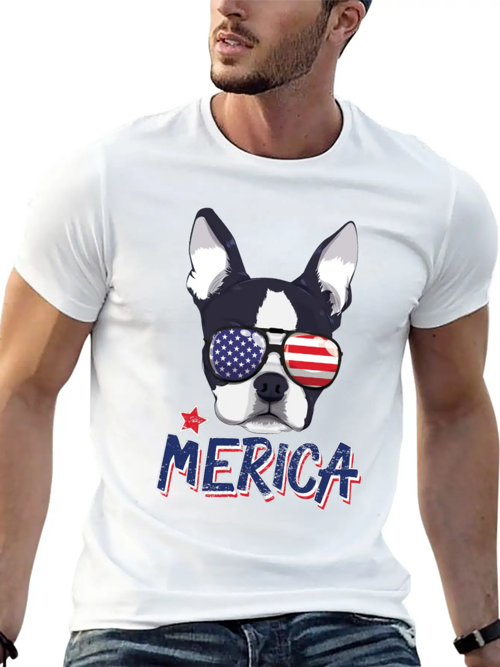 Boston Terrier Merica USA 4th Of July American Sun Breathable Soft Cotton T-Shirt – Timeless Casual Look