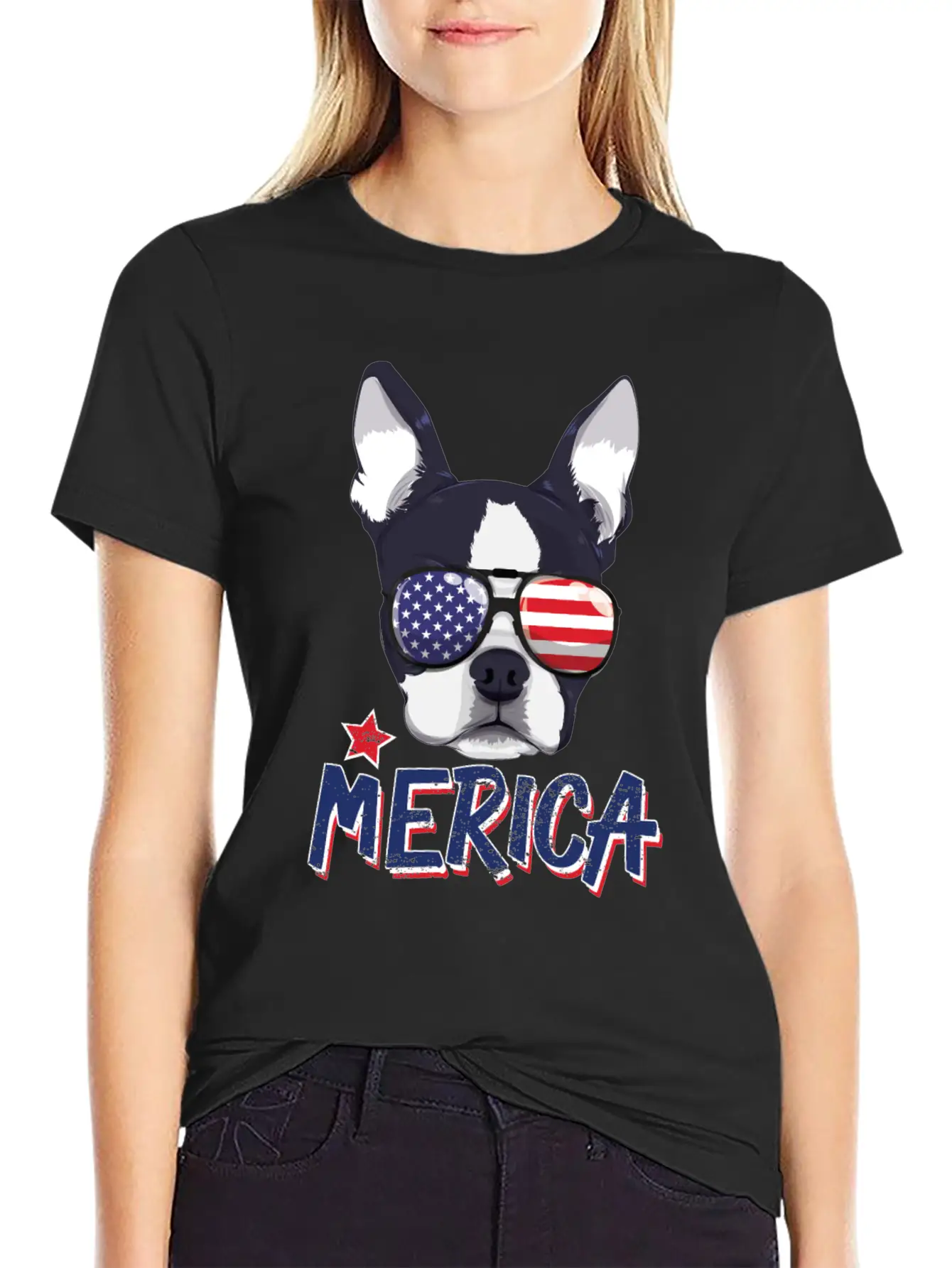 Boston Terrier Merica USA 4th Of July American Sun Breathable Soft Cotton T-Shirt – Timeless Casual Look