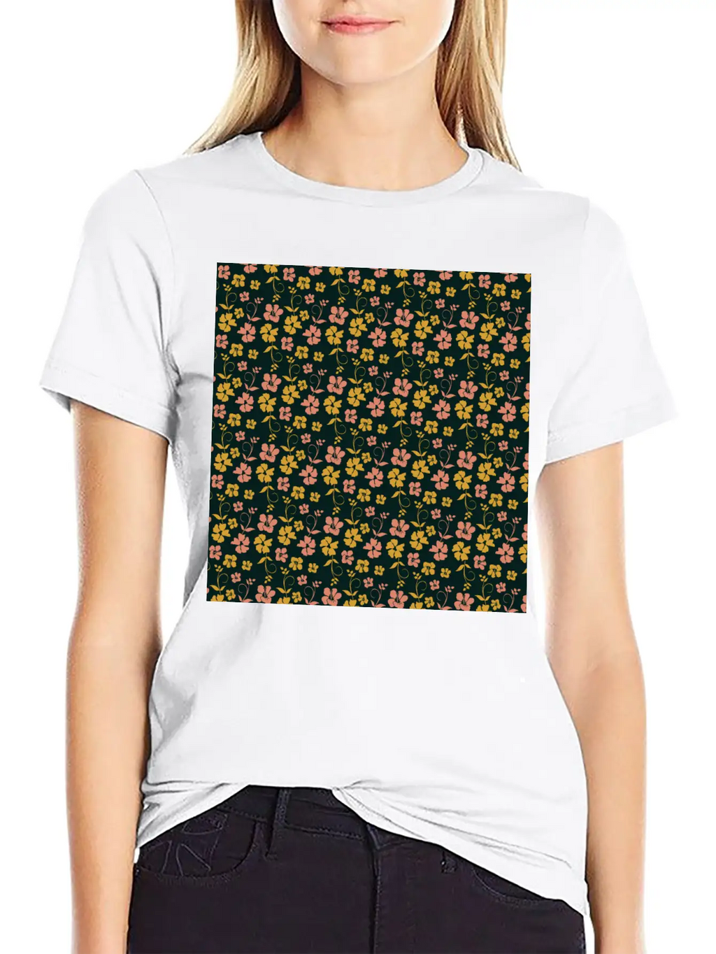 Botanic Floral Pattern Pink Yellow Pastel Relaxed Everyday Tee – Lightweight And Durable Cotton