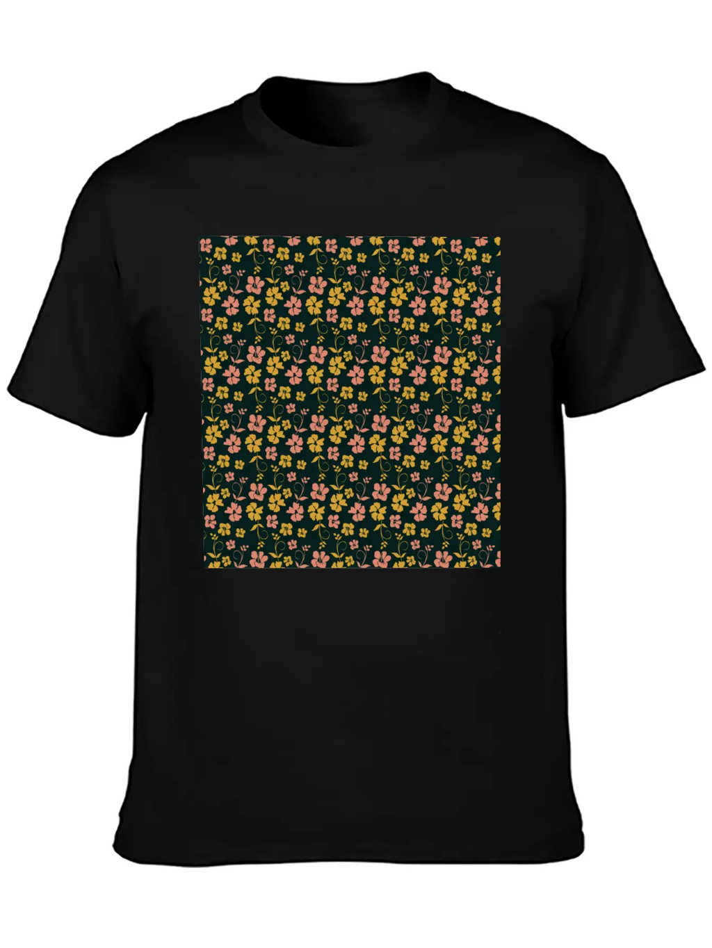 Botanic Floral Pattern Pink Yellow Pastel Relaxed Everyday Tee – Lightweight And Durable Cotton