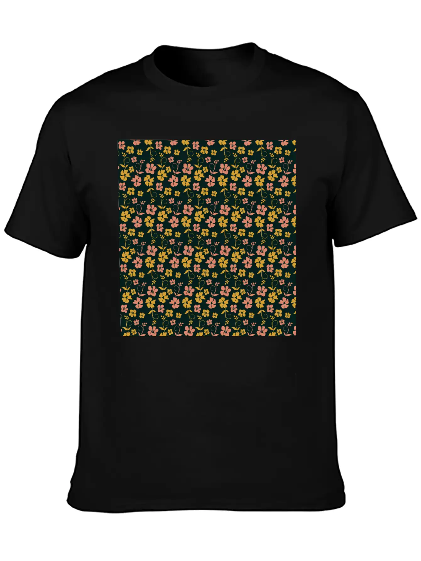 Botanic Floral Pattern Pink Yellow Pastel Relaxed Everyday Tee – Lightweight And Durable Cotton