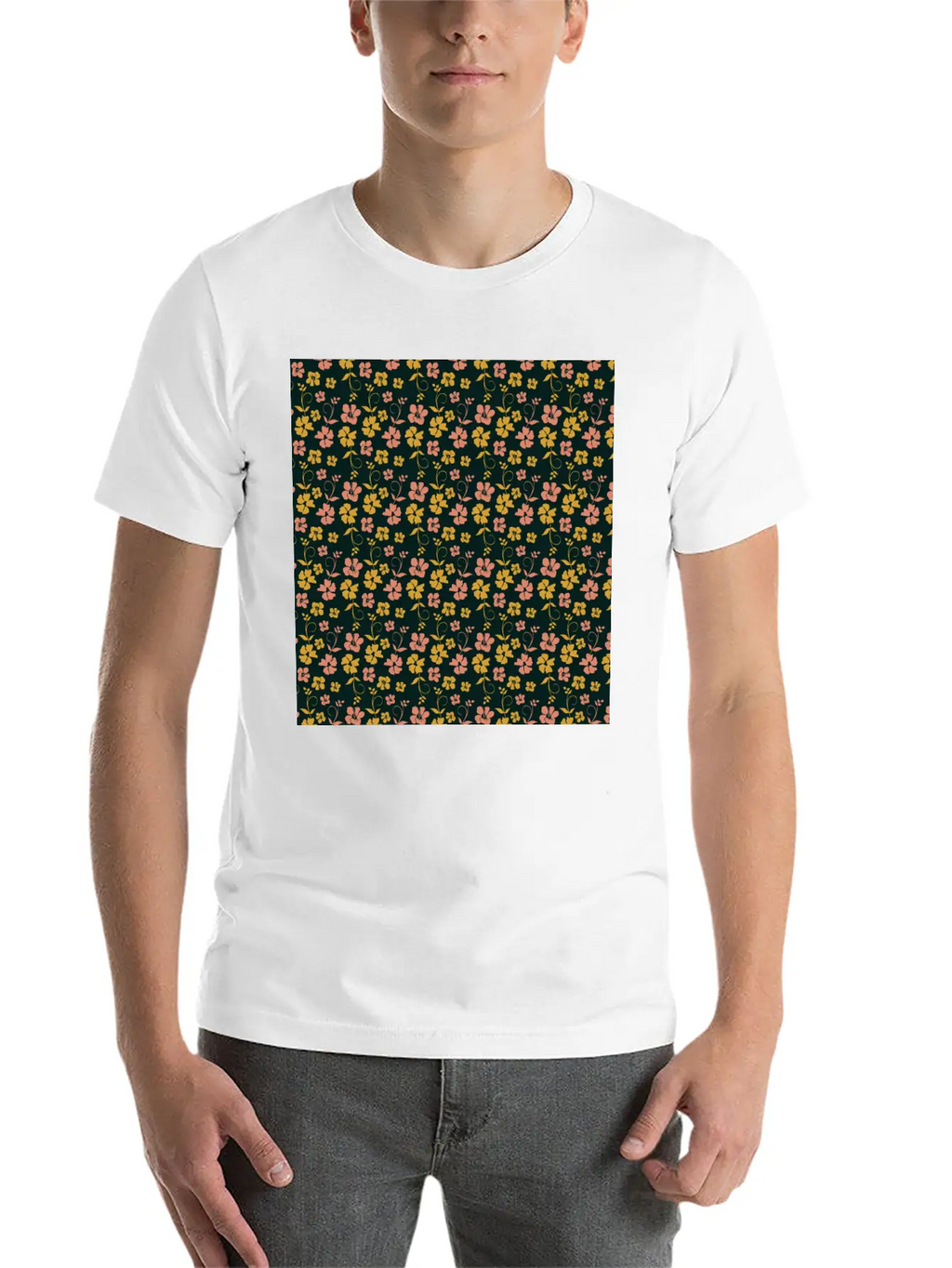 Botanic Floral Pattern Pink Yellow Pastel Relaxed Everyday Tee – Lightweight And Durable Cotton