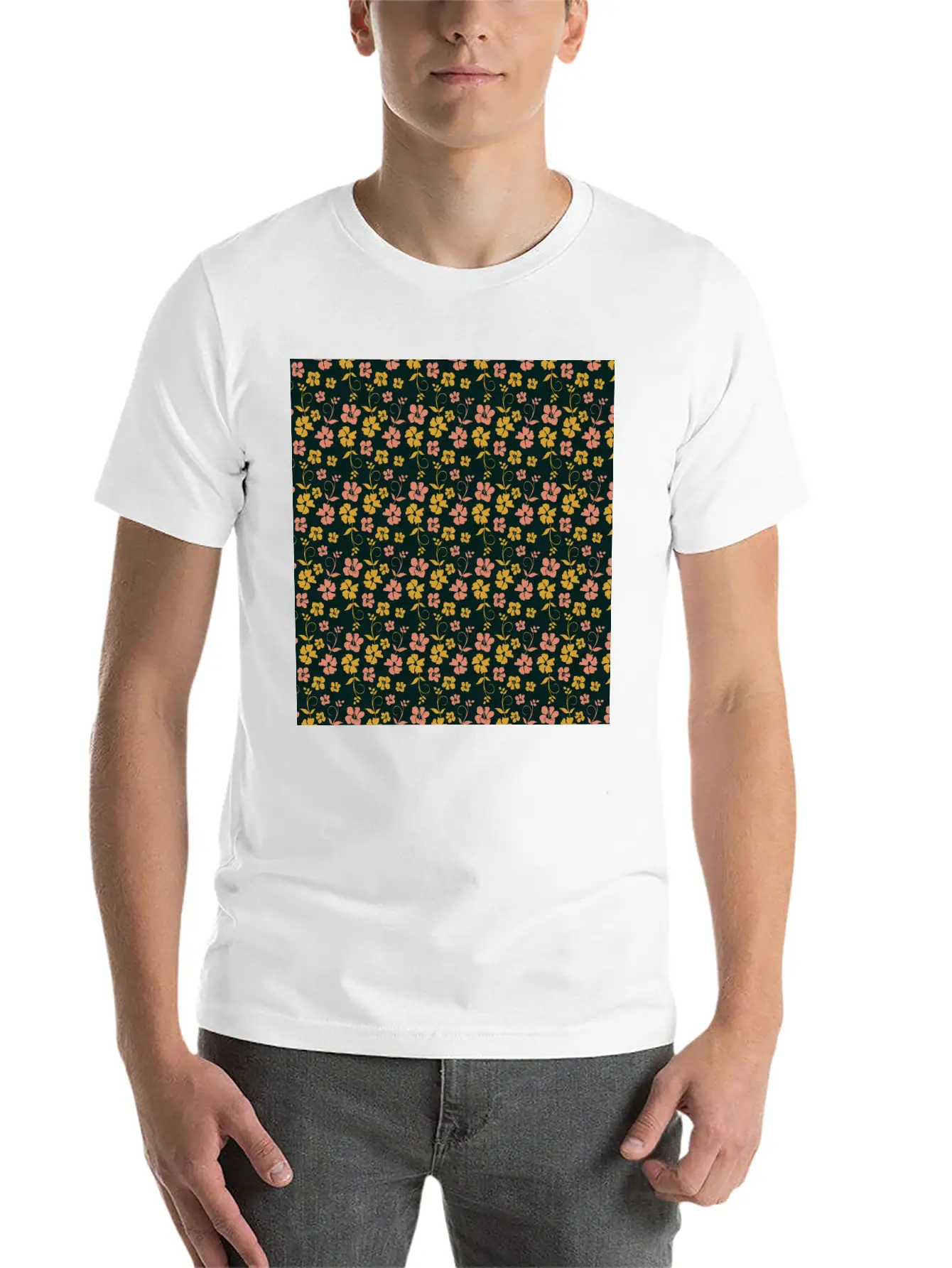 Botanic Floral Pattern Pink Yellow Pastel Relaxed Everyday Tee – Lightweight And Durable Cotton