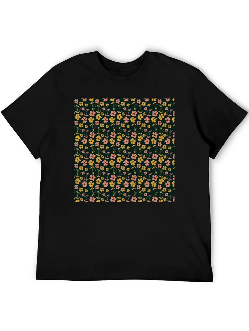 Botanic Floral Pattern Pink Yellow Pastel Relaxed Everyday Tee – Lightweight And Durable Cotton