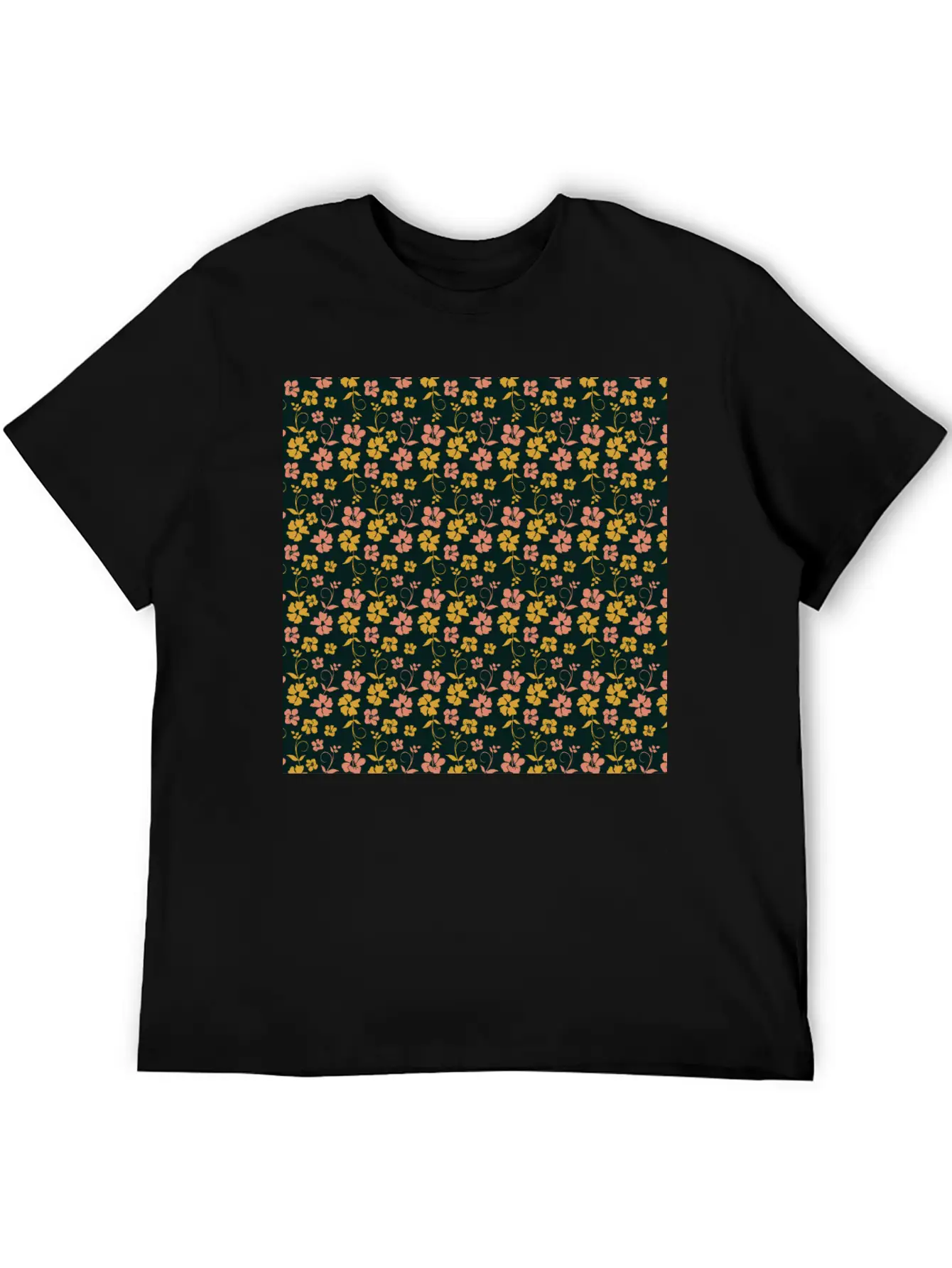 Botanic Floral Pattern Pink Yellow Pastel Relaxed Everyday Tee – Lightweight And Durable Cotton