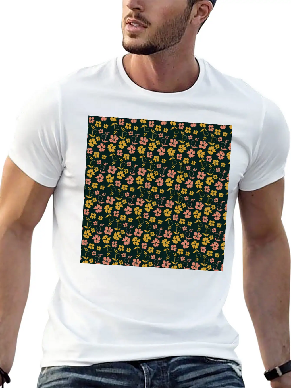 Botanic Floral Pattern Pink Yellow Pastel Relaxed Everyday Tee – Lightweight And Durable Cotton