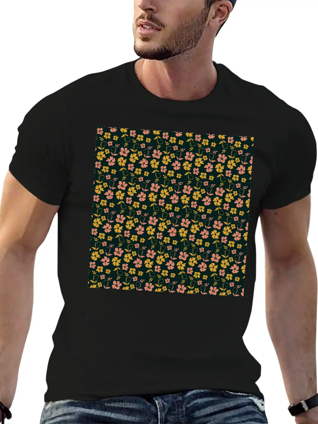 Botanic Floral Pattern Pink Yellow Pastel Relaxed Everyday Tee – Lightweight And Durable Cotton