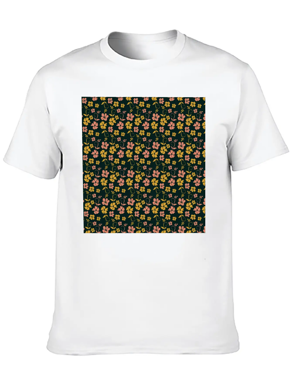Botanic Floral Pattern Pink Yellow Pastel Relaxed Everyday Tee – Lightweight And Durable Cotton