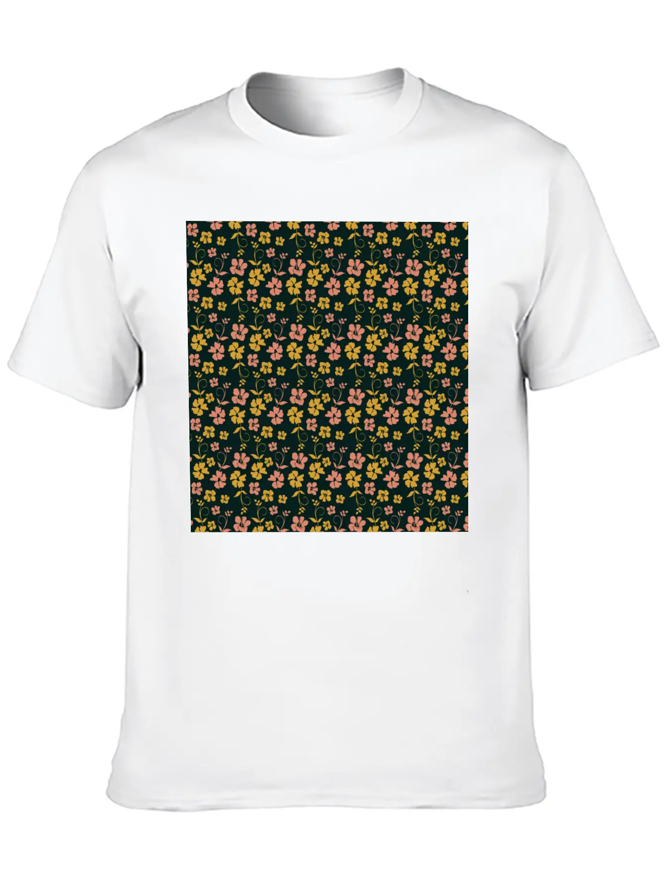 Botanic Floral Pattern Pink Yellow Pastel Relaxed Everyday Tee – Lightweight And Durable Cotton