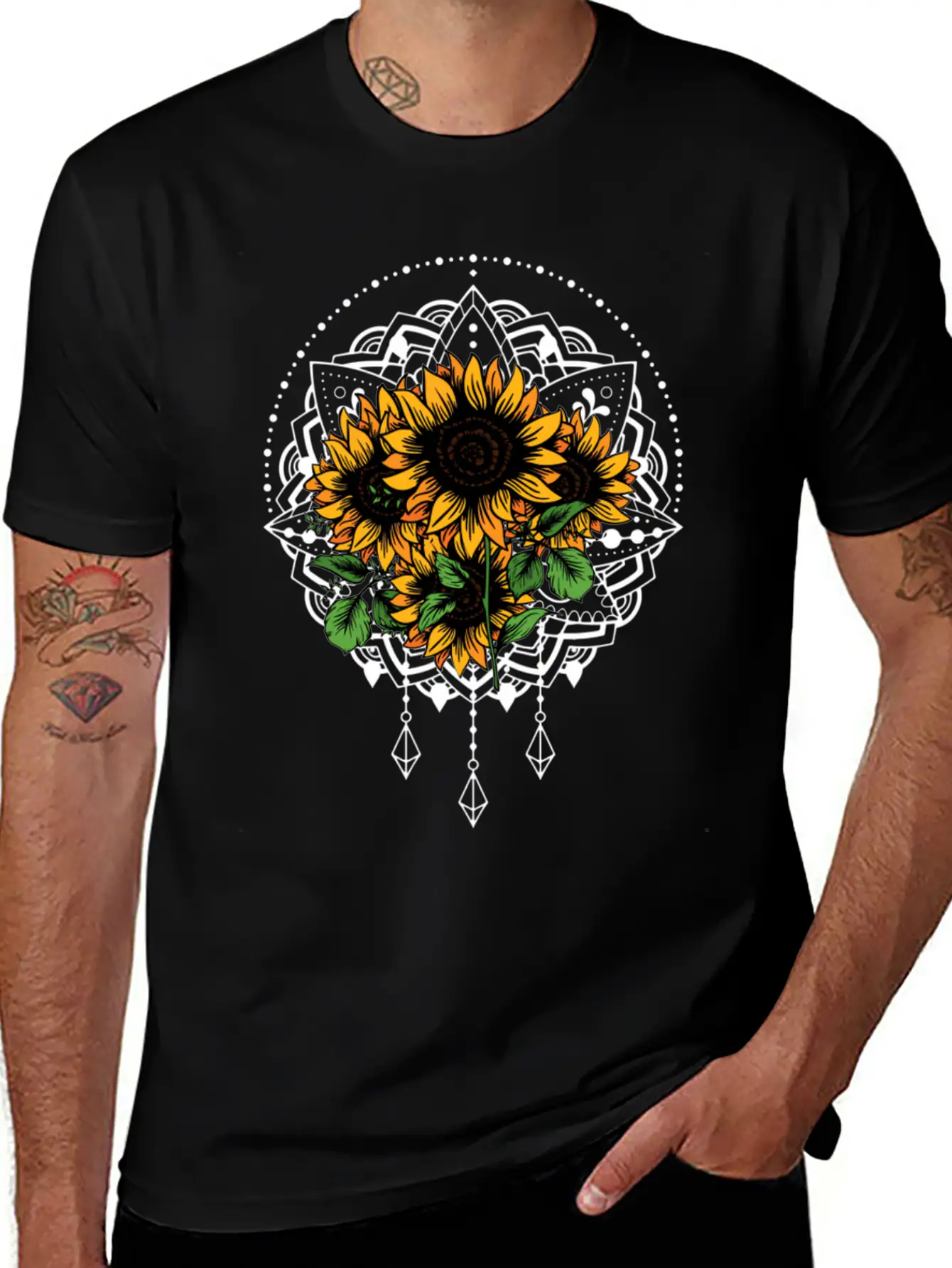 Bouquet Of Sunflowers Mandala Flower Funny Unisex Casual T-Shirt – Clean Design For Daily Comfort