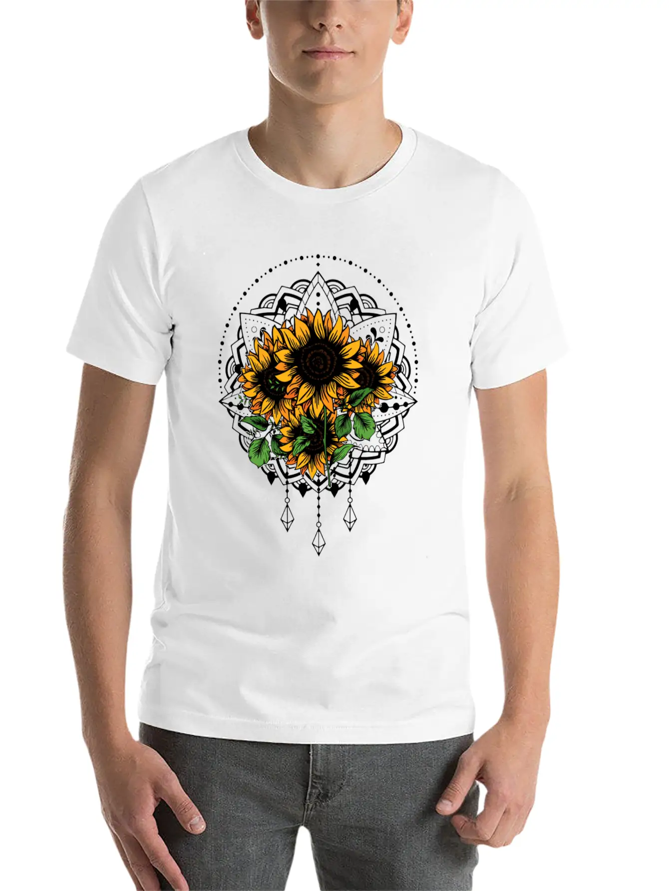 Bouquet Of Sunflowers Mandala Flower Funny Unisex Casual T-Shirt – Clean Design For Daily Comfort