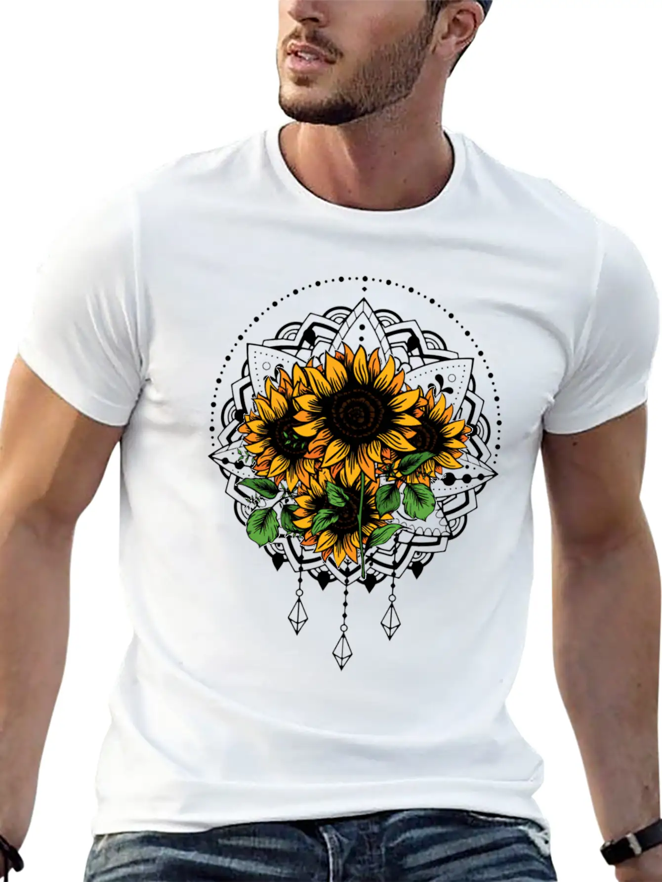 Bouquet Of Sunflowers Mandala Flower Funny Unisex Casual T-Shirt – Clean Design For Daily Comfort
