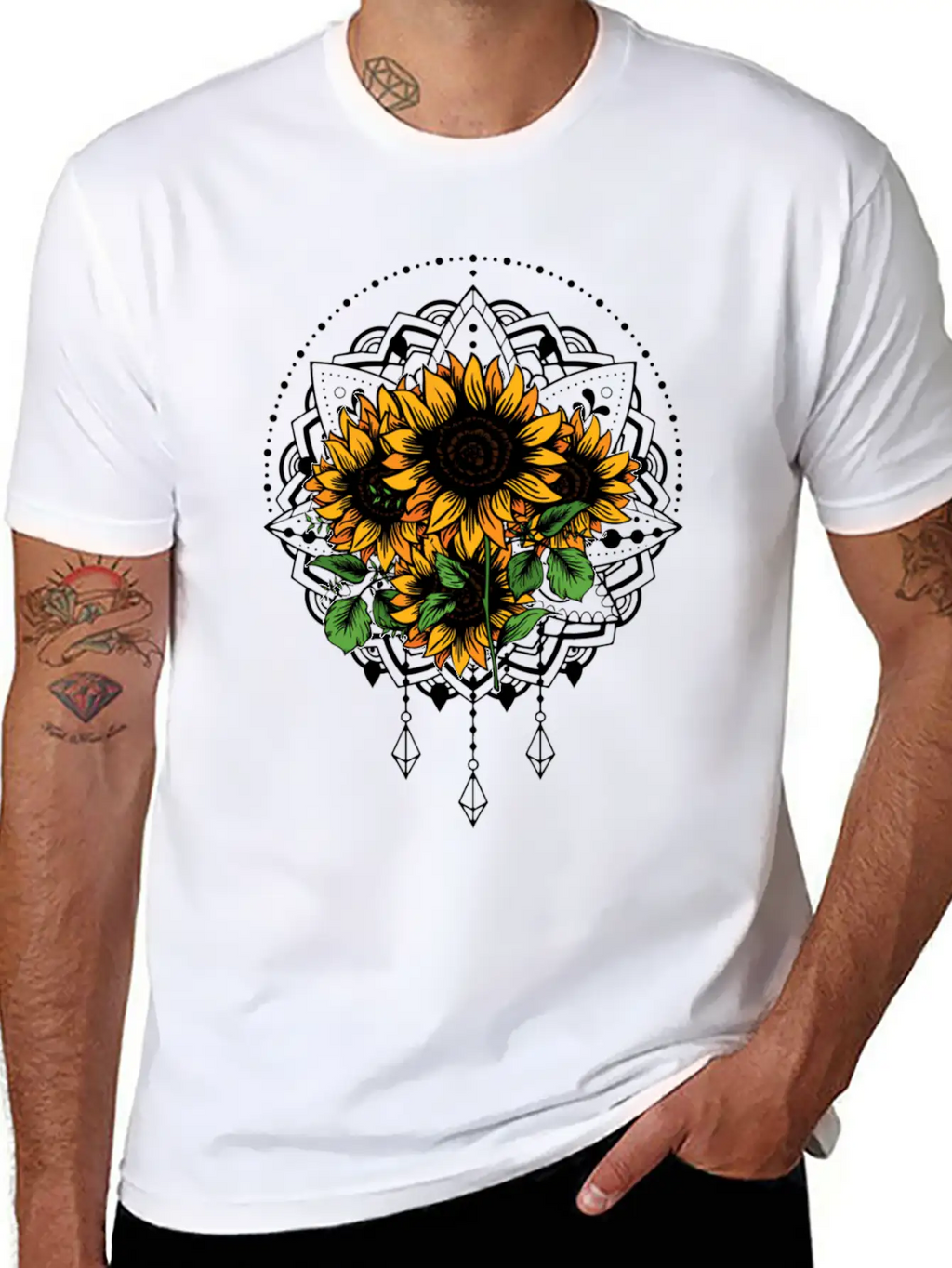 Bouquet Of Sunflowers Mandala Flower Funny Unisex Casual T-Shirt – Clean Design For Daily Comfort