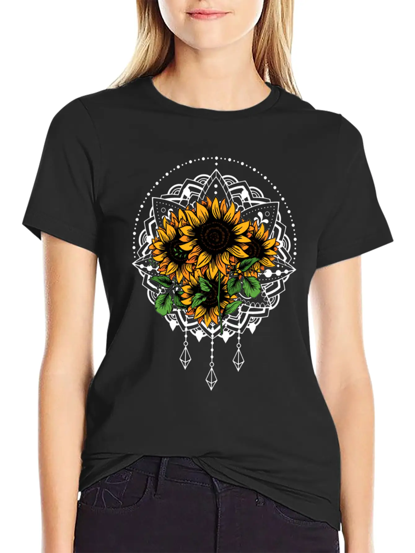 Bouquet Of Sunflowers Mandala Flower Funny Unisex Casual T-Shirt – Clean Design For Daily Comfort