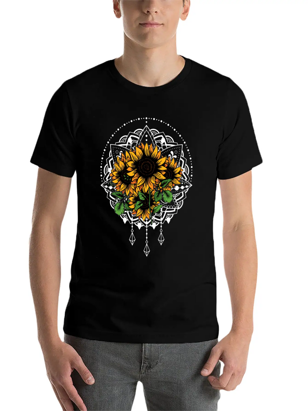 Bouquet Of Sunflowers Mandala Flower Funny Unisex Casual T-Shirt – Clean Design For Daily Comfort