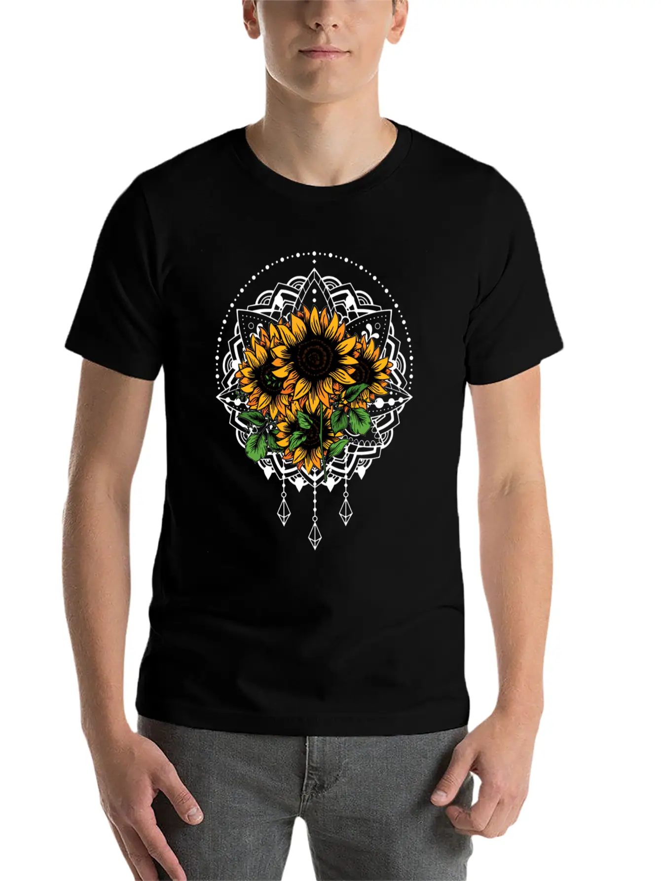 Bouquet Of Sunflowers Mandala Flower Funny Unisex Casual T-Shirt – Clean Design For Daily Comfort