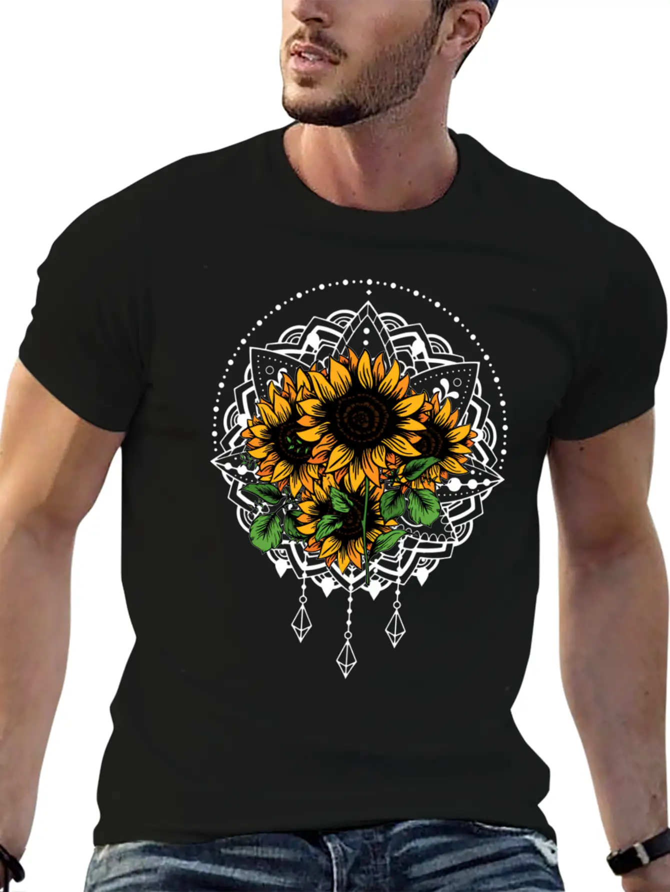 Bouquet Of Sunflowers Mandala Flower Funny Unisex Casual T-Shirt – Clean Design For Daily Comfort