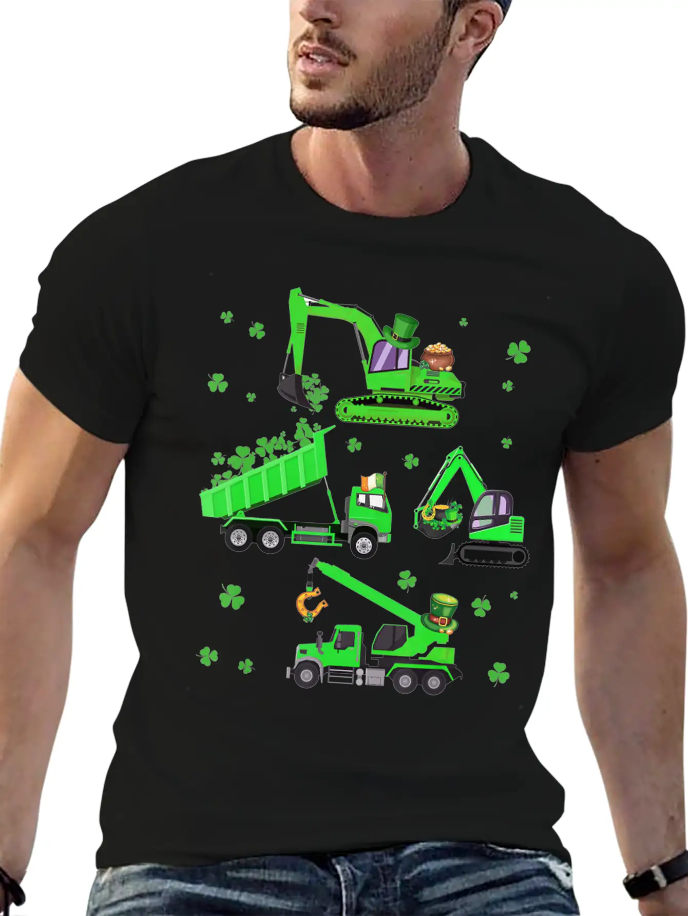 Boys St Patricks Day Crane Truck Construction Breathable Soft Cotton T-Shirt – Timeless Casual Look