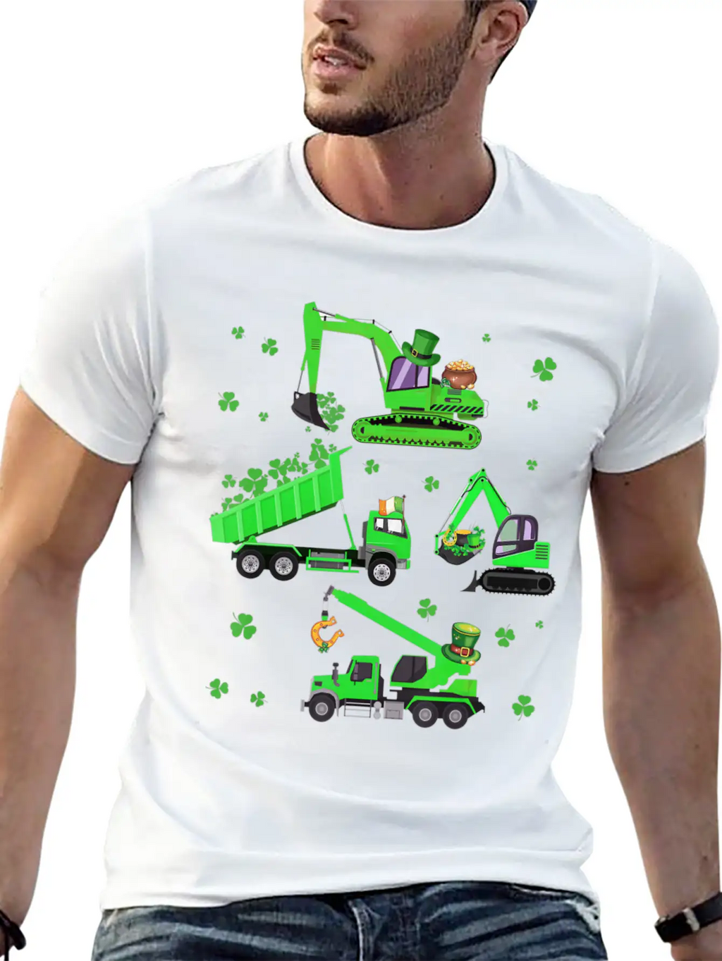 Boys St Patricks Day Crane Truck Construction Breathable Soft Cotton T-Shirt – Timeless Casual Look