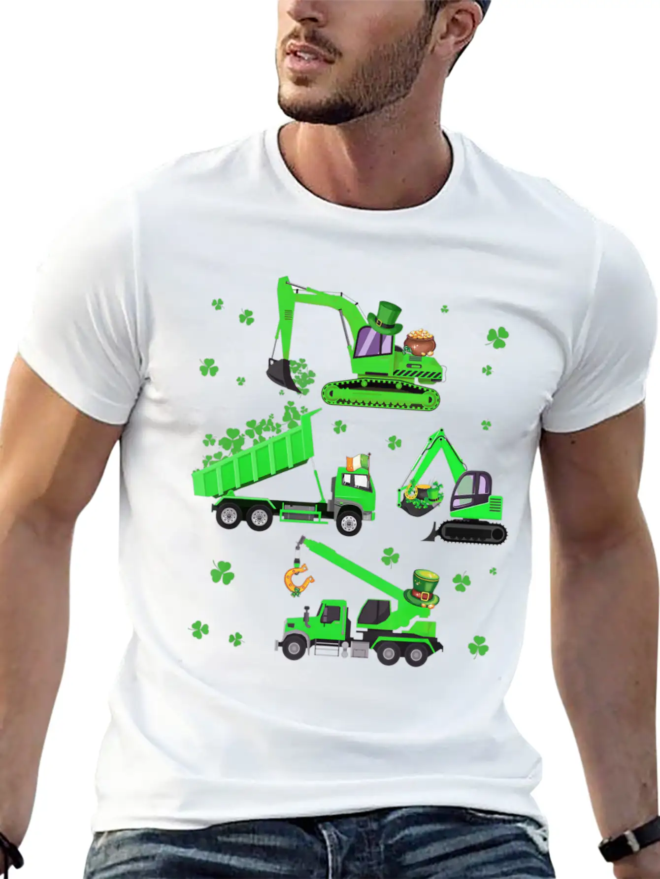 Boys St Patricks Day Crane Truck Construction Breathable Soft Cotton T-Shirt – Timeless Casual Look