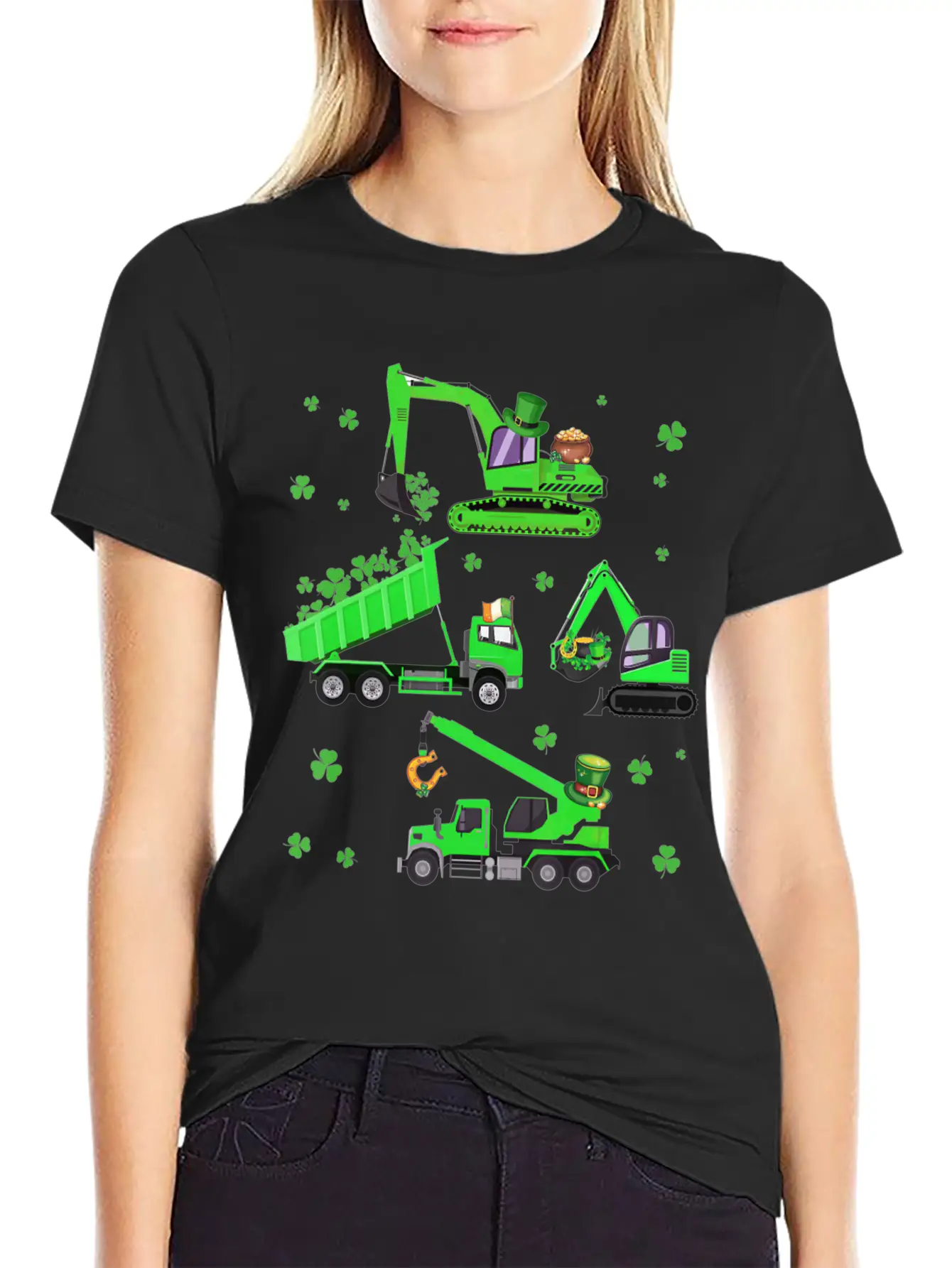 Boys St Patricks Day Crane Truck Construction Breathable Soft Cotton T-Shirt – Timeless Casual Look