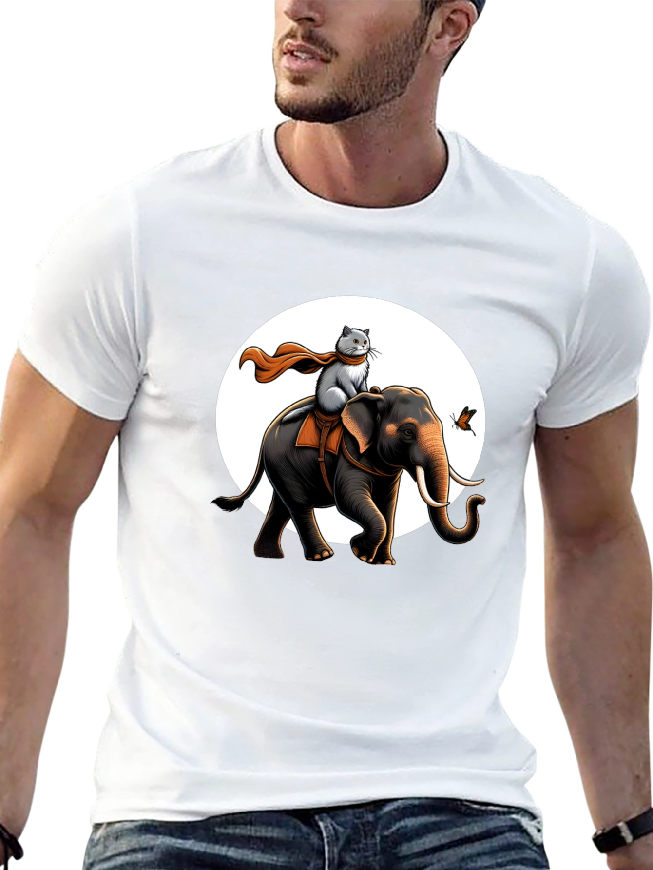 Elephant & Cat Adventure T-Shirt - Whimsical Graphic Tee