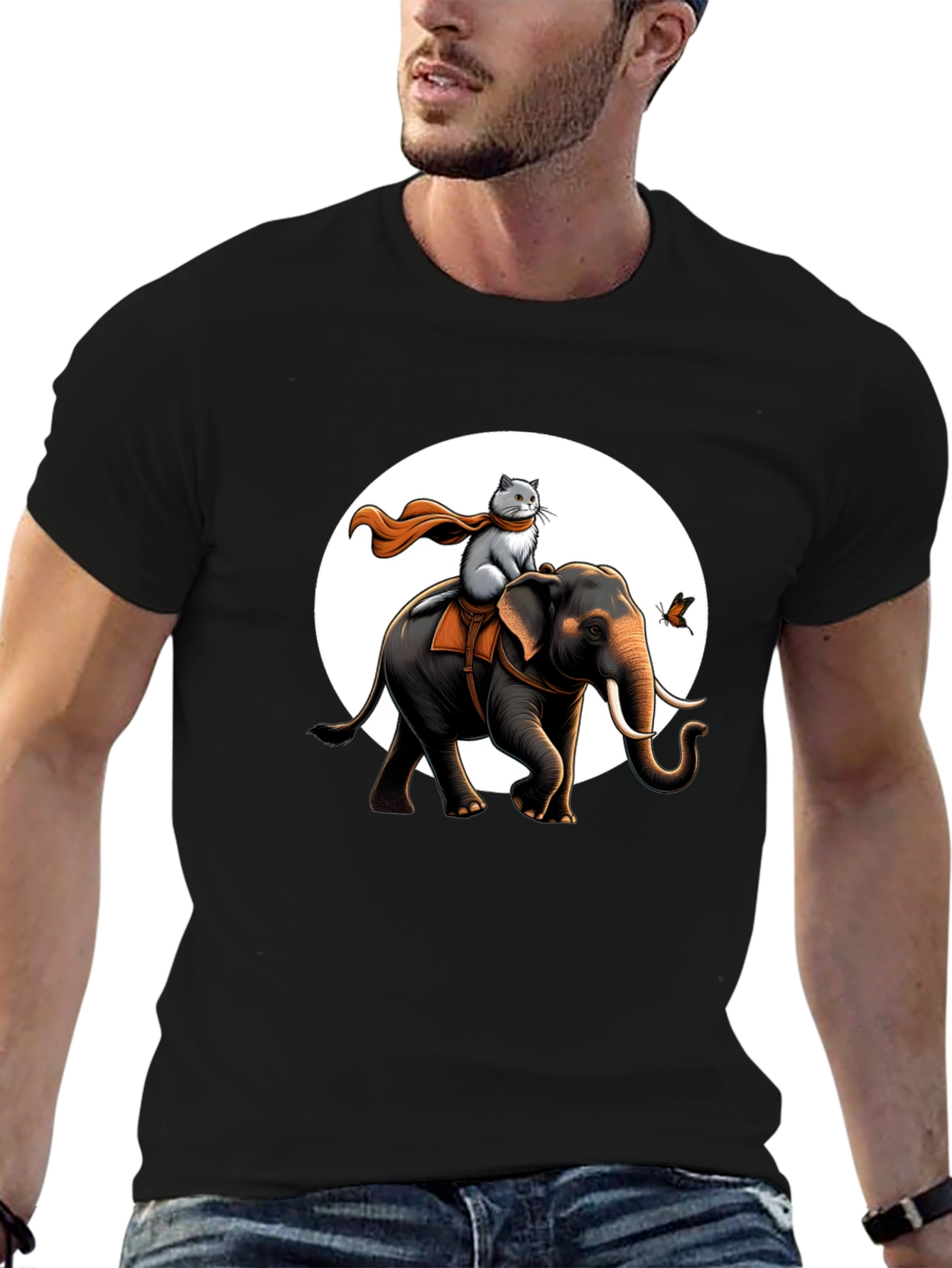 Elephant & Cat Adventure T-Shirt - Whimsical Graphic Tee