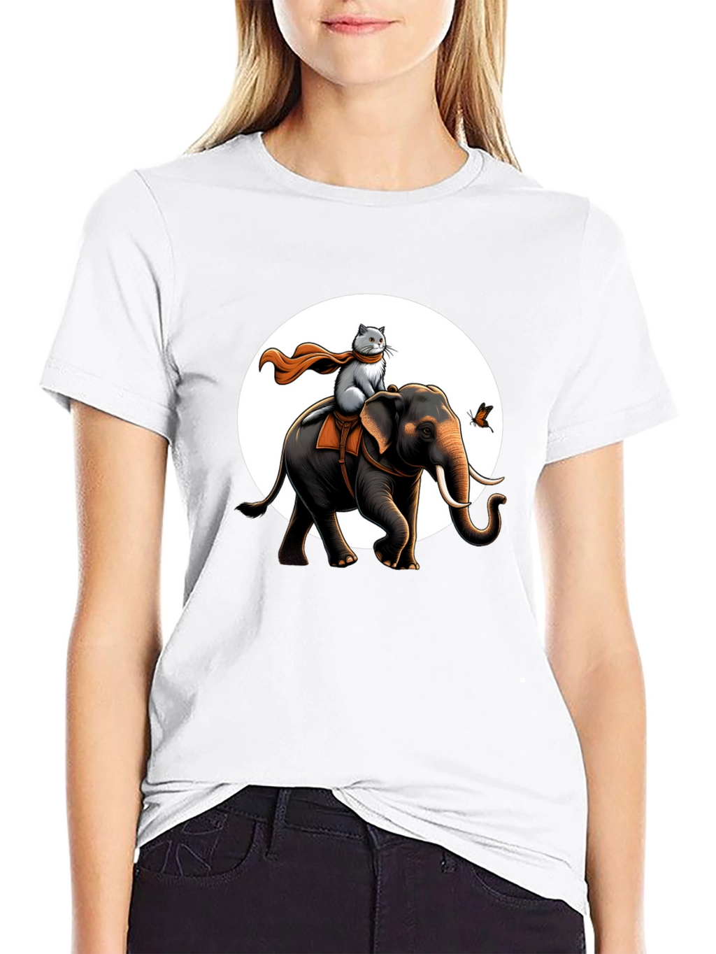 Elephant & Cat Adventure T-Shirt - Whimsical Graphic Tee