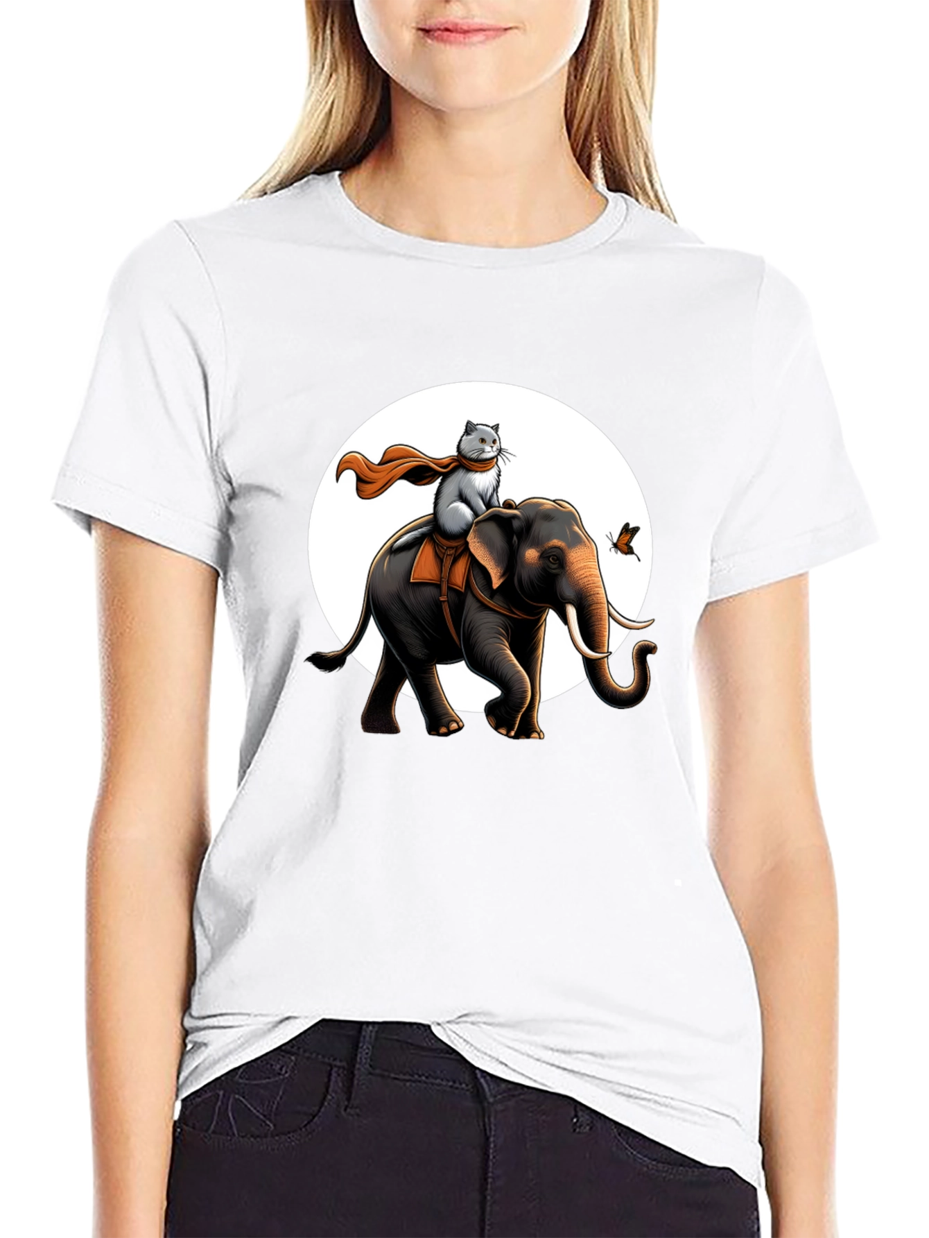 Elephant & Cat Adventure T-Shirt - Whimsical Graphic Tee