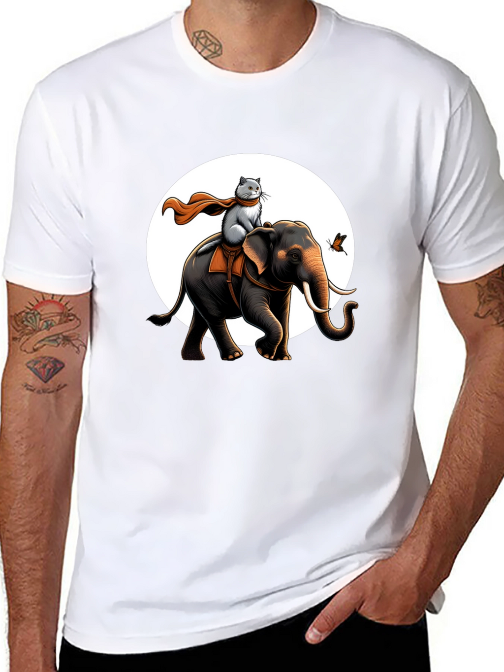 Elephant & Cat Adventure T-Shirt - Whimsical Graphic Tee