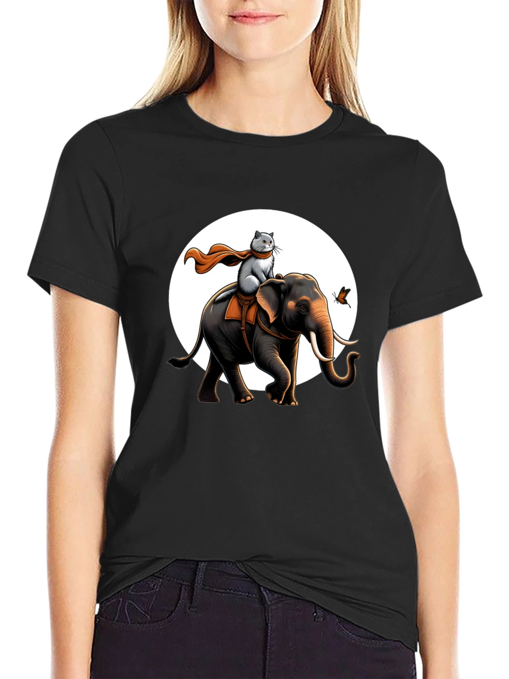 Elephant & Cat Adventure T-Shirt - Whimsical Graphic Tee