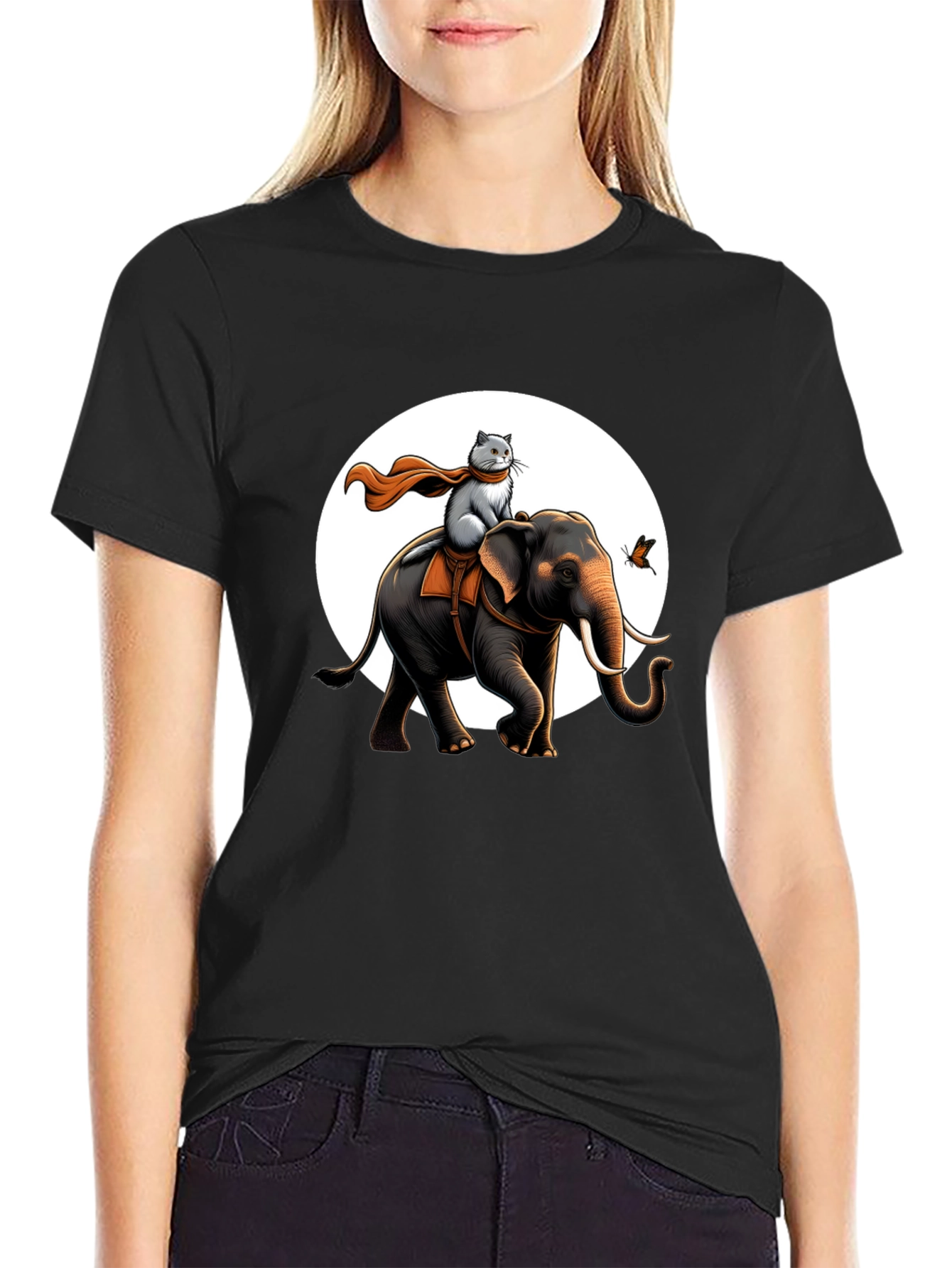 Elephant & Cat Adventure T-Shirt - Whimsical Graphic Tee