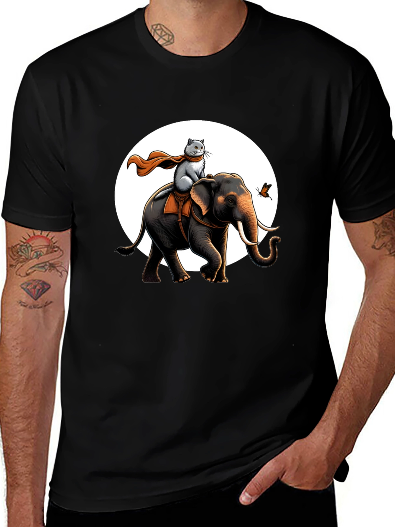 Elephant & Cat Adventure T-Shirt - Whimsical Graphic Tee