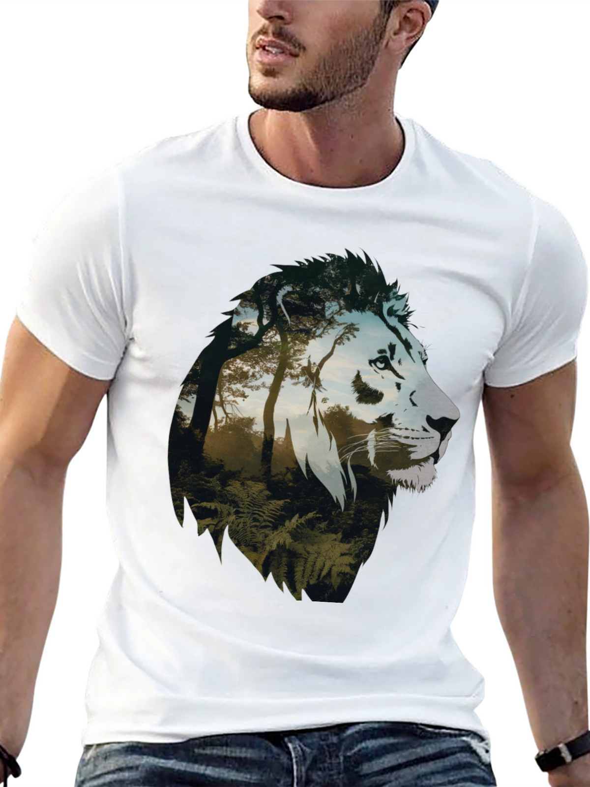 Lion Forest Graphic Tee - Nature Inspired Mens T-Shirt