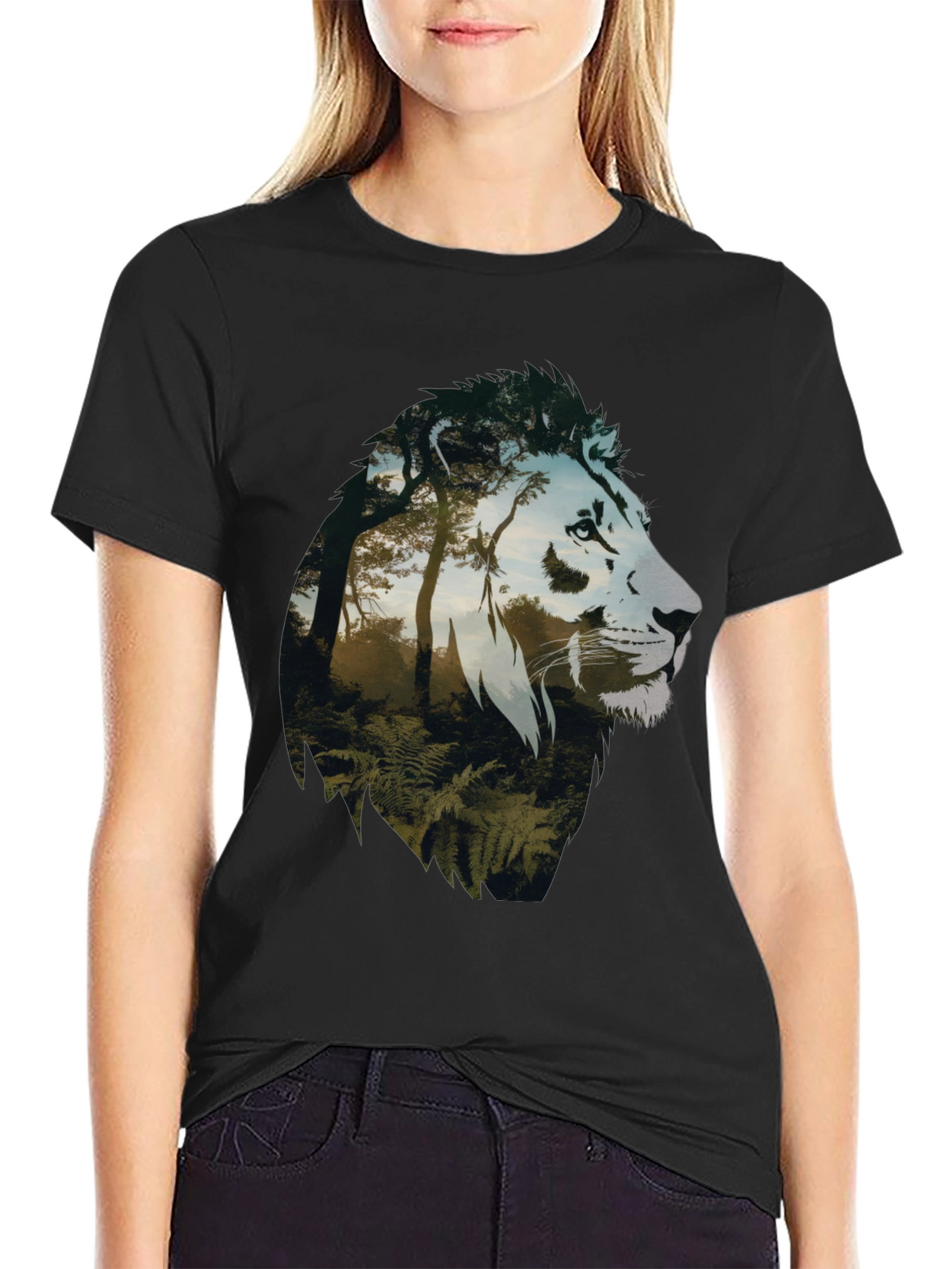 Lion Forest Graphic Tee - Nature Inspired Mens T-Shirt