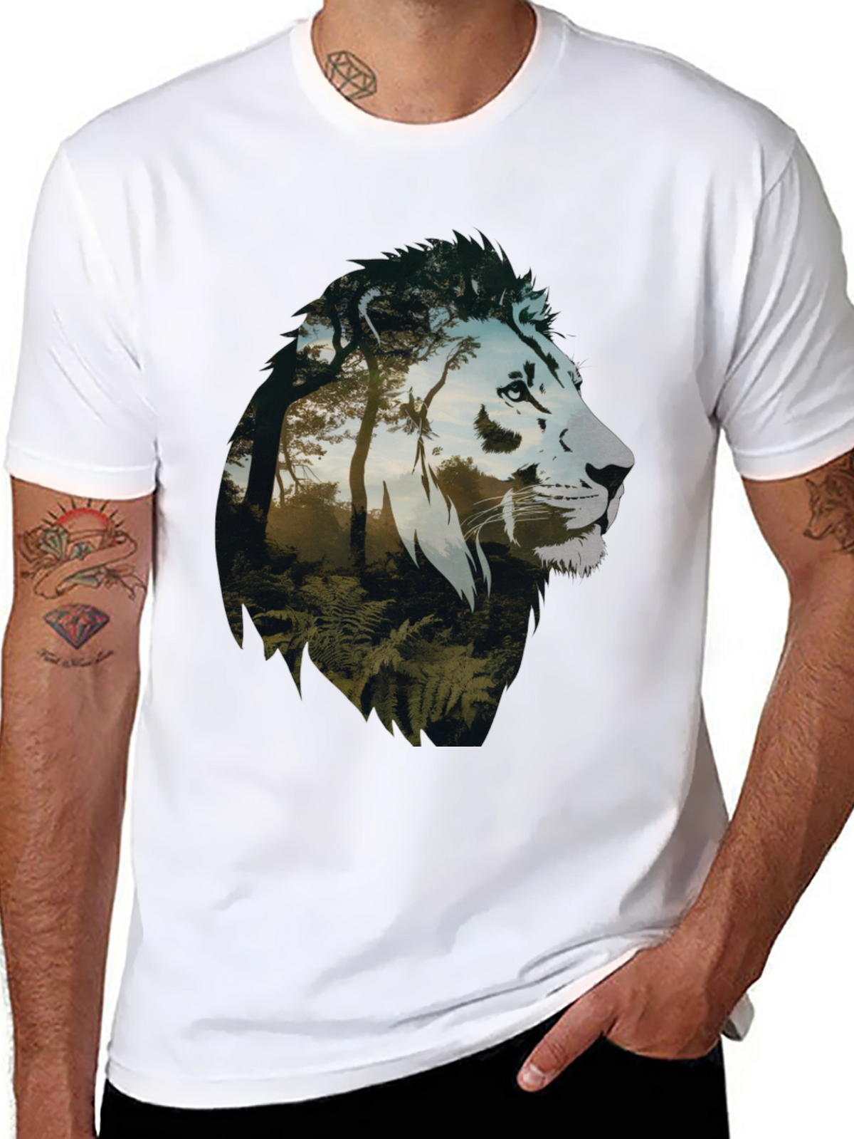 Lion Forest Graphic Tee - Nature Inspired Mens T-Shirt