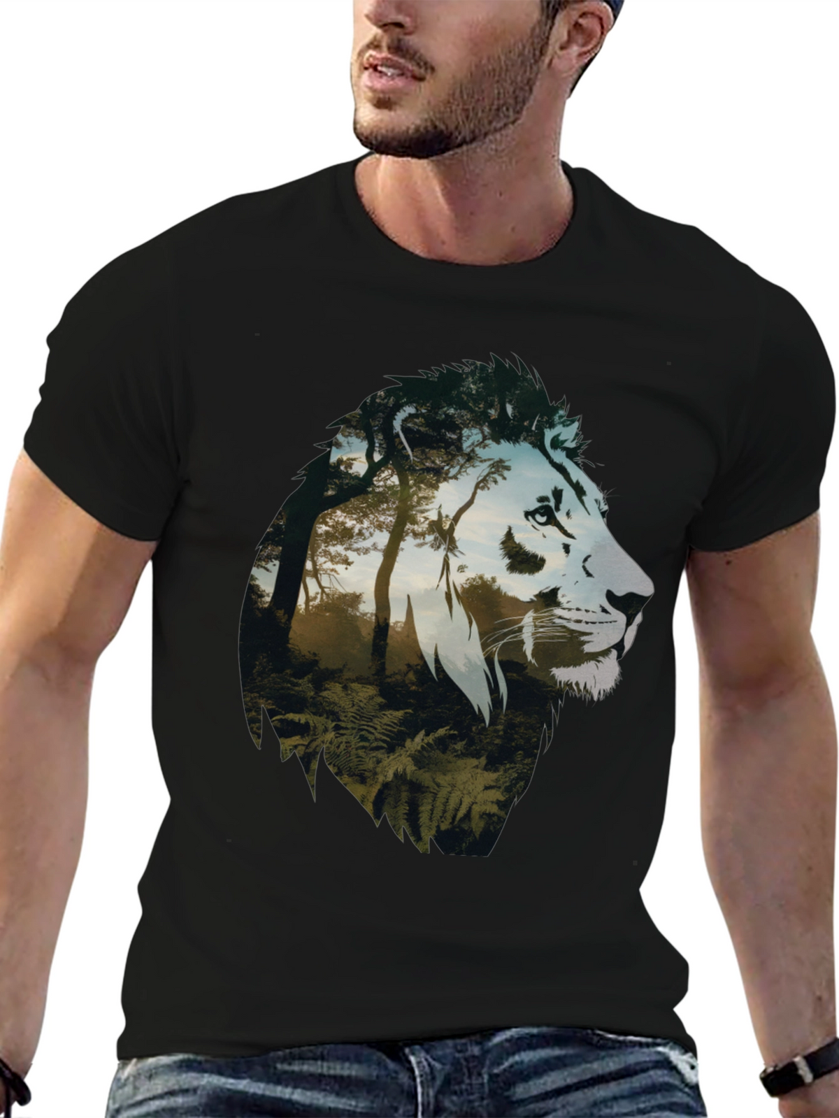Lion Forest Graphic Tee - Nature Inspired Mens T-Shirt