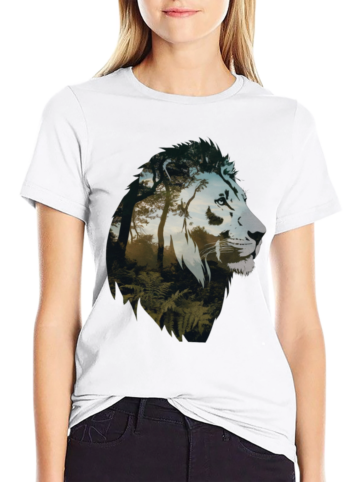 Lion Forest Graphic Tee - Nature Inspired Mens T-Shirt