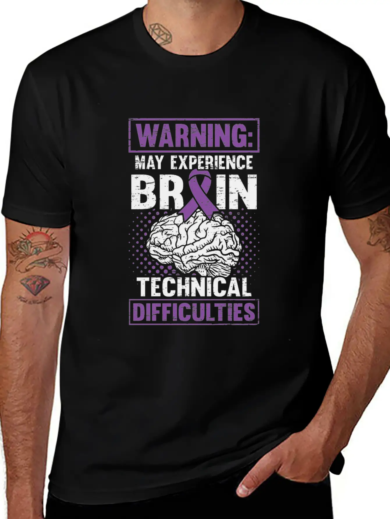 Brain Technical Purple Ribbon Epileptic Epilepsy Unisex Casual T-Shirt – Clean Design For Daily Comfort