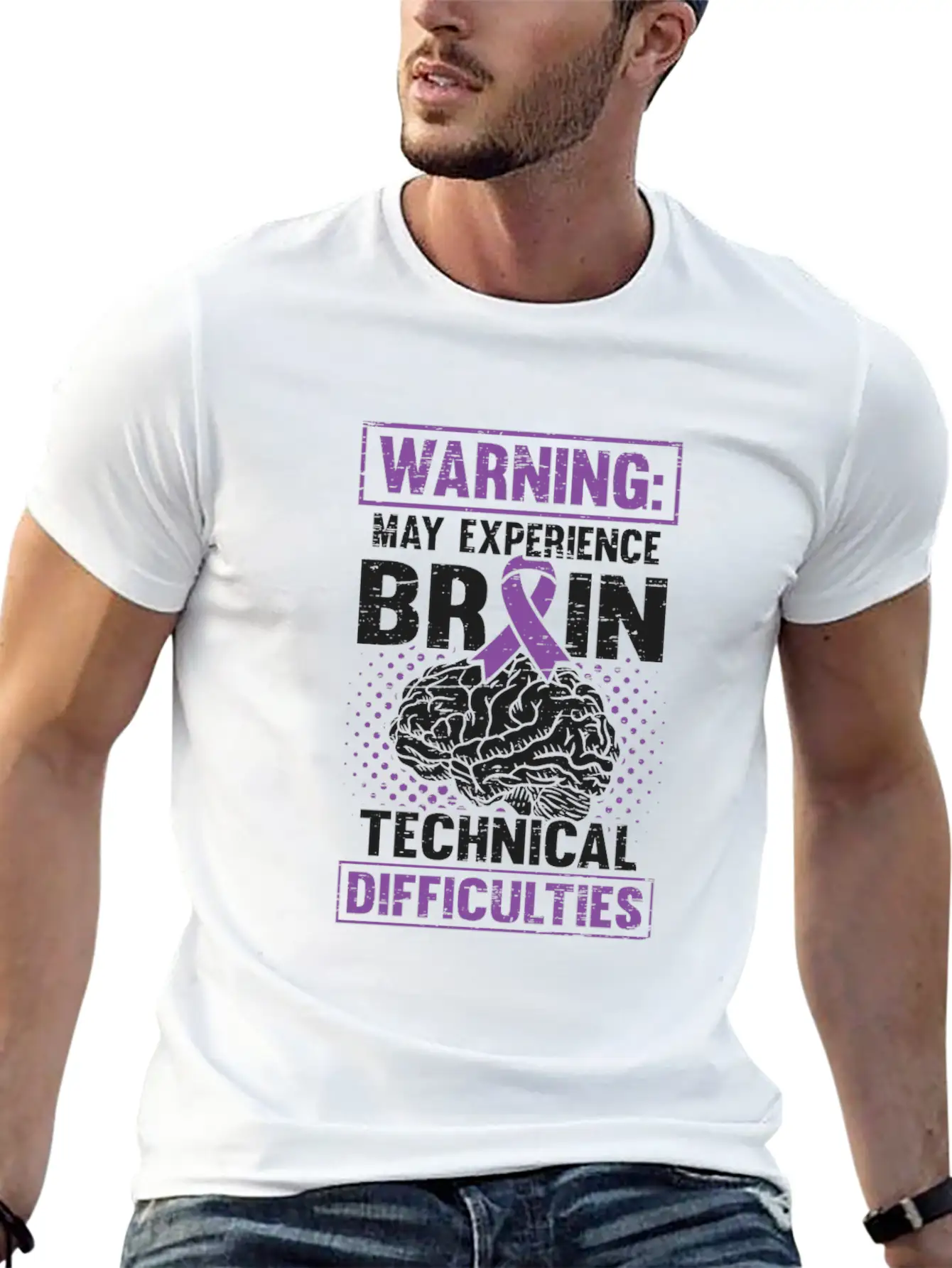 Brain Technical Purple Ribbon Epileptic Epilepsy Unisex Casual T-Shirt – Clean Design For Daily Comfort