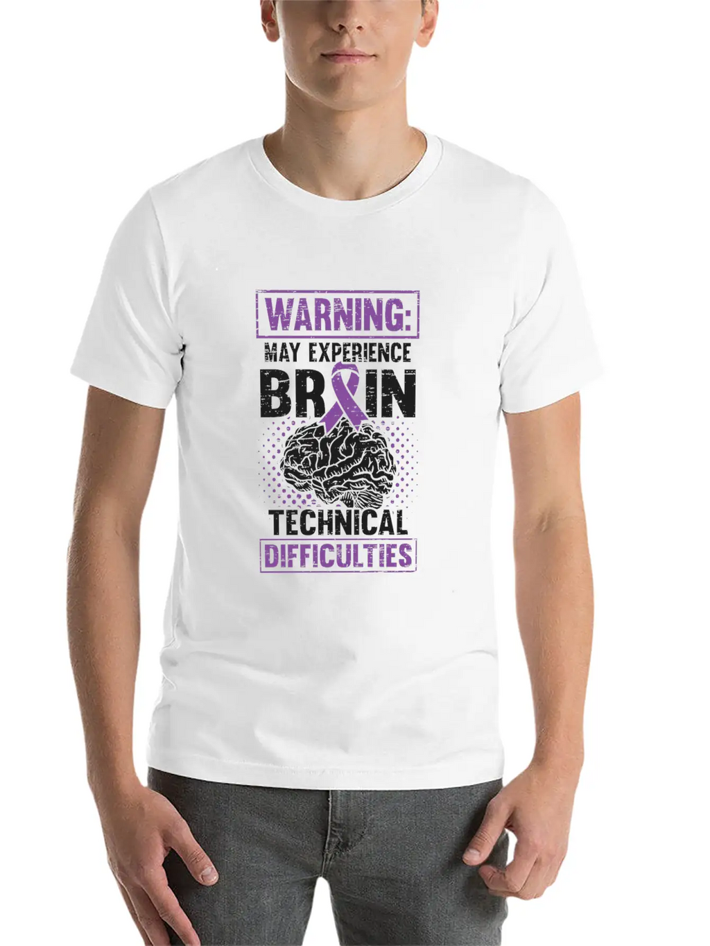 Brain Technical Purple Ribbon Epileptic Epilepsy Unisex Casual T-Shirt – Clean Design For Daily Comfort
