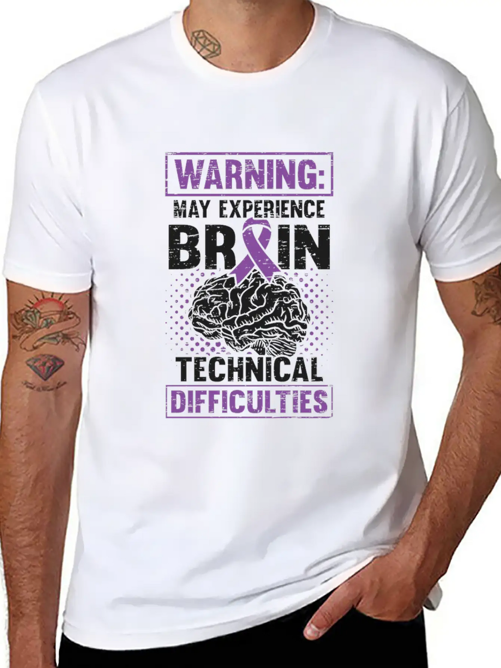 Brain Technical Purple Ribbon Epileptic Epilepsy Unisex Casual T-Shirt – Clean Design For Daily Comfort