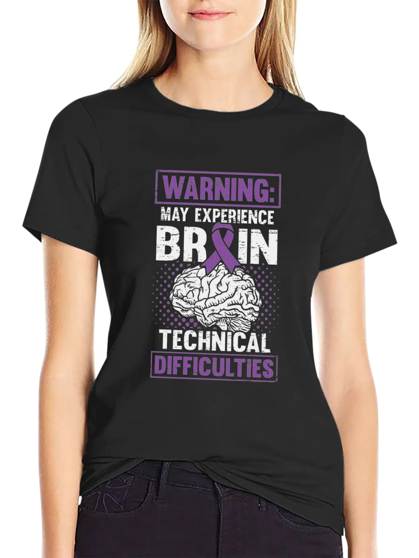 Brain Technical Purple Ribbon Epileptic Epilepsy Unisex Casual T-Shirt – Clean Design For Daily Comfort
