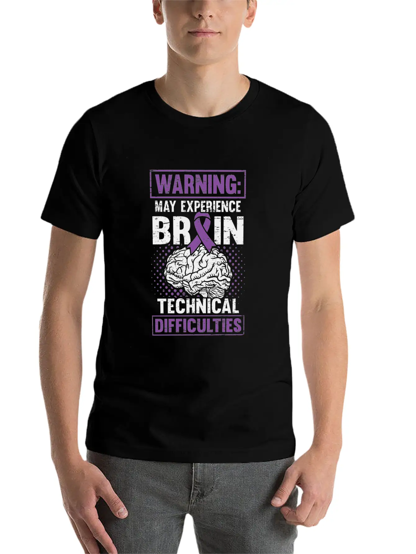Brain Technical Purple Ribbon Epileptic Epilepsy Unisex Casual T-Shirt – Clean Design For Daily Comfort