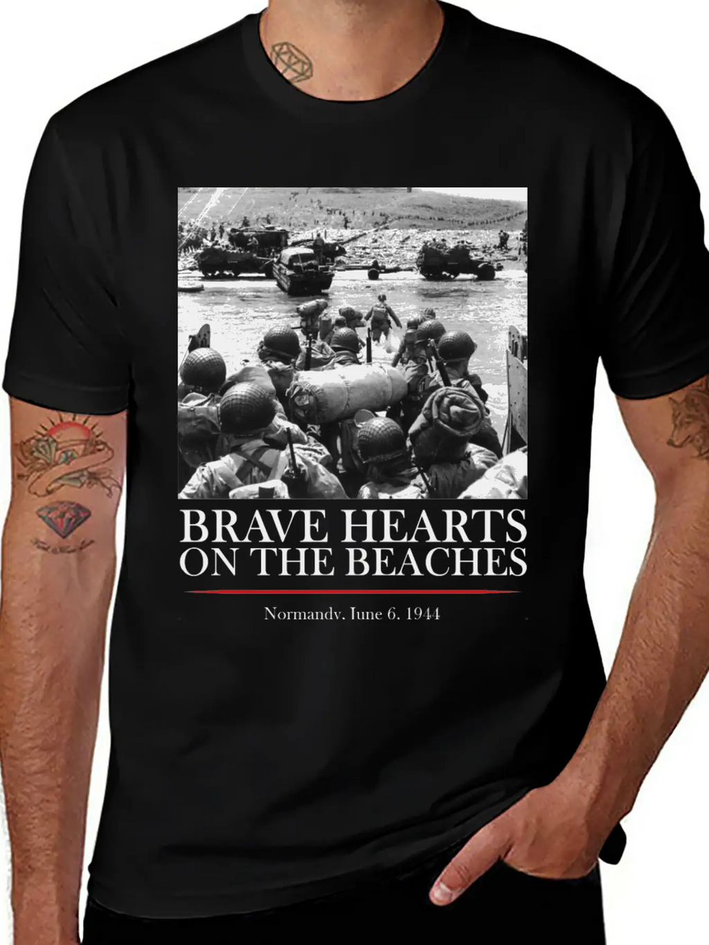 Brave Hearts On The Beaches - WW2 D-day Basic Graphic T-Shirt – Daily Comfort In Soft Cotton